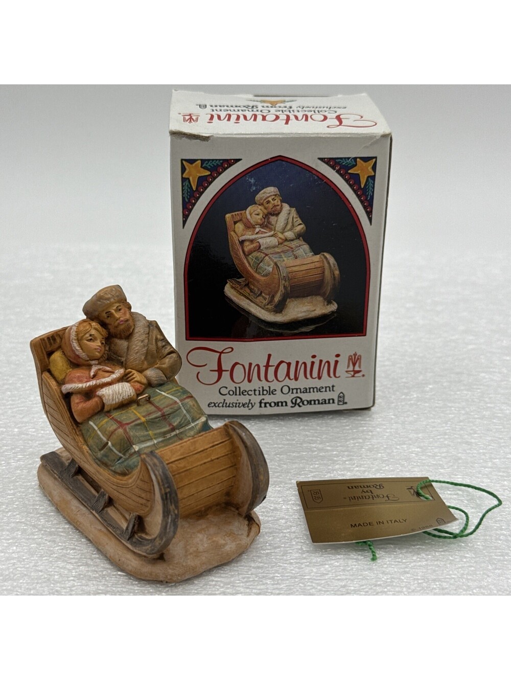 Fontanini Roman Sleigh Ride Courting Couple 2.5”  Handpainted Ornament 1991 Box